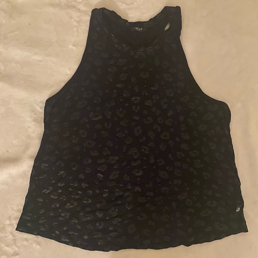 Terez Black Cheetah Foil Racerback Workout Tank